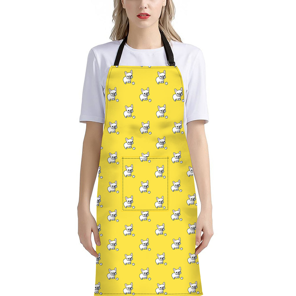 French Bulldog Puppy With Baseball Print Bib Apron With Pocket