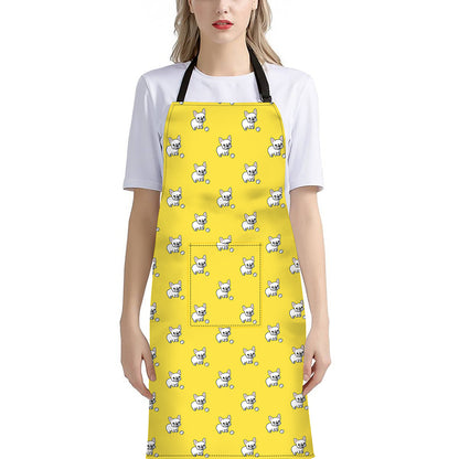 French Bulldog Puppy With Baseball Print Bib Apron With Pocket
