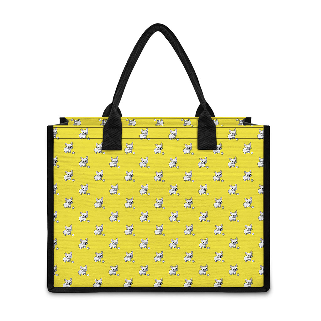 French Bulldog Puppy With Baseball Print Canvas Tote Bag