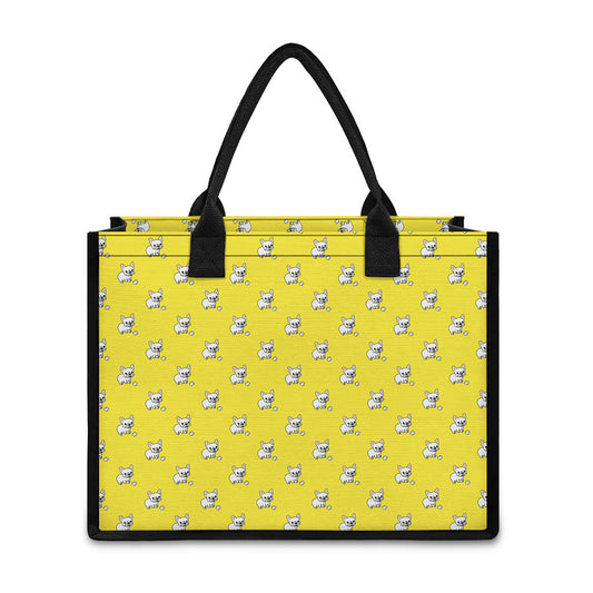 French Bulldog Puppy With Baseball Print Canvas Tote Bag