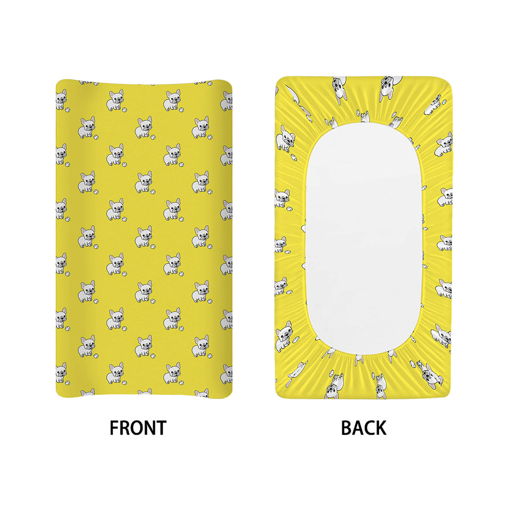French Bulldog Puppy With Baseball Print Changing Pad Cover