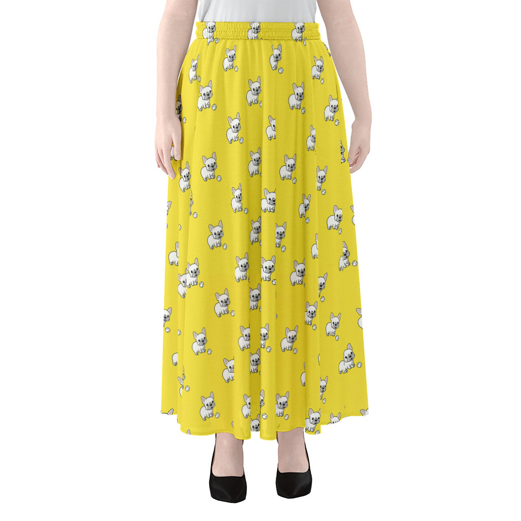 French Bulldog Puppy With Baseball Print Chiffon Maxi Skirt