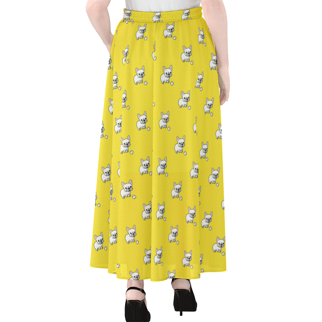 French Bulldog Puppy With Baseball Print Chiffon Maxi Skirt