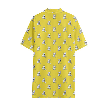 French Bulldog Puppy With Baseball Print Cotton Hawaiian Shirt