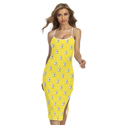 French Bulldog Puppy With Baseball Print Cross Back Cami Dress
