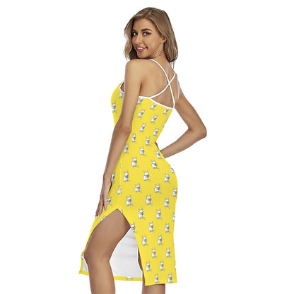 French Bulldog Puppy With Baseball Print Cross Back Cami Dress