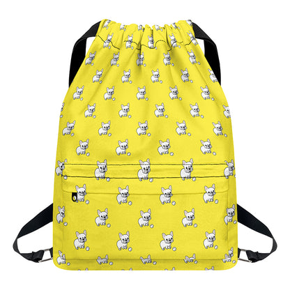 French Bulldog Puppy With Baseball Print Drawstring Backpack