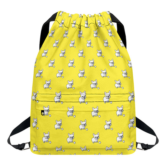 French Bulldog Puppy With Baseball Print Drawstring Backpack