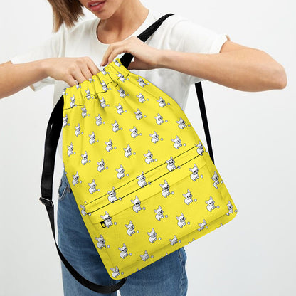French Bulldog Puppy With Baseball Print Drawstring Backpack