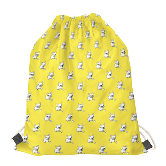 French Bulldog Puppy With Baseball Print Drawstring Bag