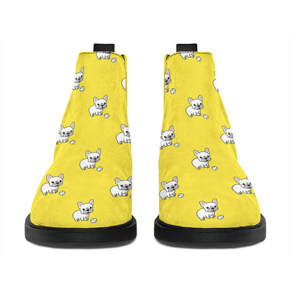 French Bulldog Puppy With Baseball Print Flat Ankle Boots