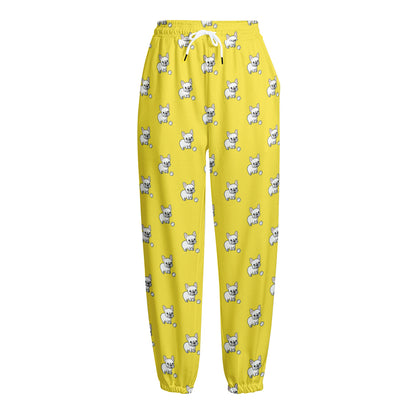 French Bulldog Puppy With Baseball Print Fleece Lined Knit Pants