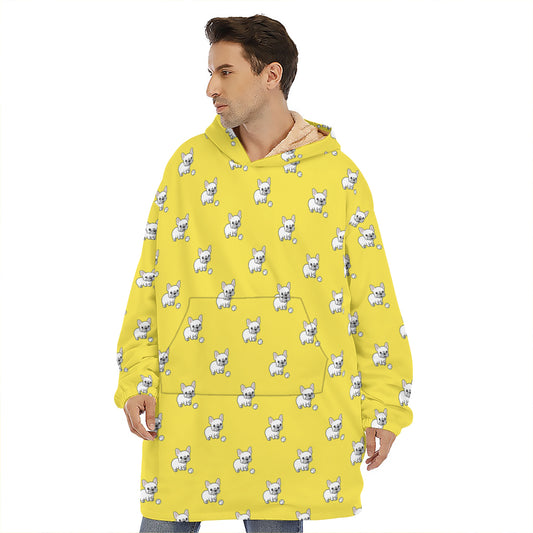 French Bulldog Puppy With Baseball Print Hoodie Blanket