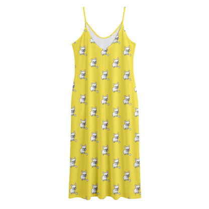 French Bulldog Puppy With Baseball Print Jersey Midi Cami Dress