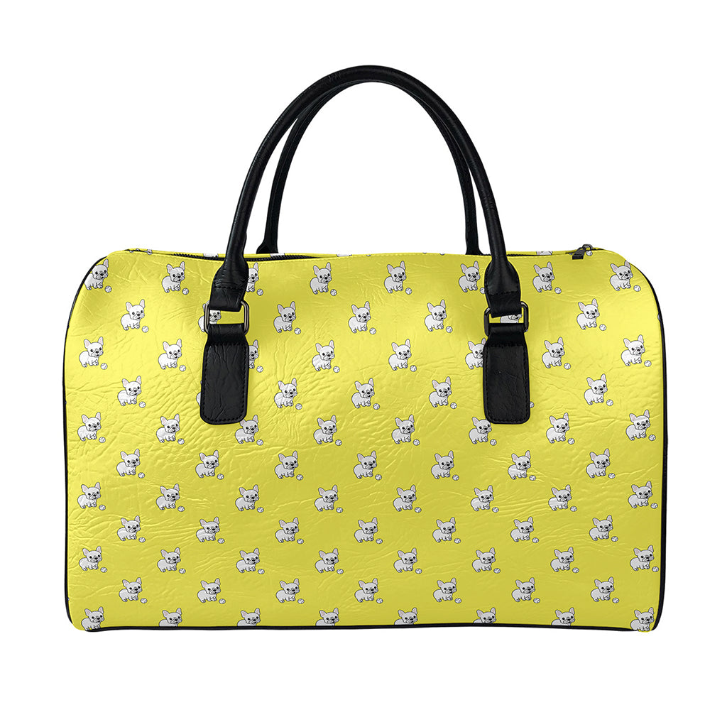 French Bulldog Puppy With Baseball Print Leather Duffle Bag