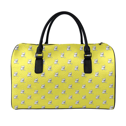 French Bulldog Puppy With Baseball Print Leather Duffle Bag