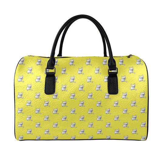 French Bulldog Puppy With Baseball Print Leather Duffle Bag