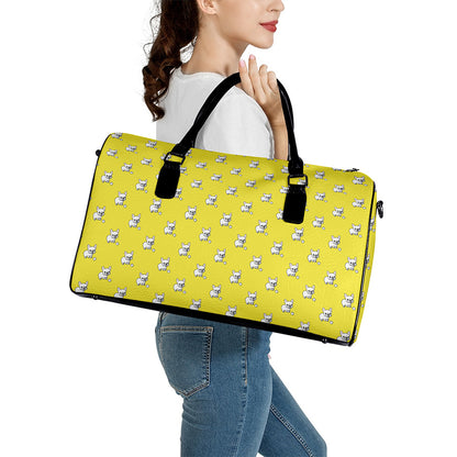 French Bulldog Puppy With Baseball Print Leather Duffle Bag