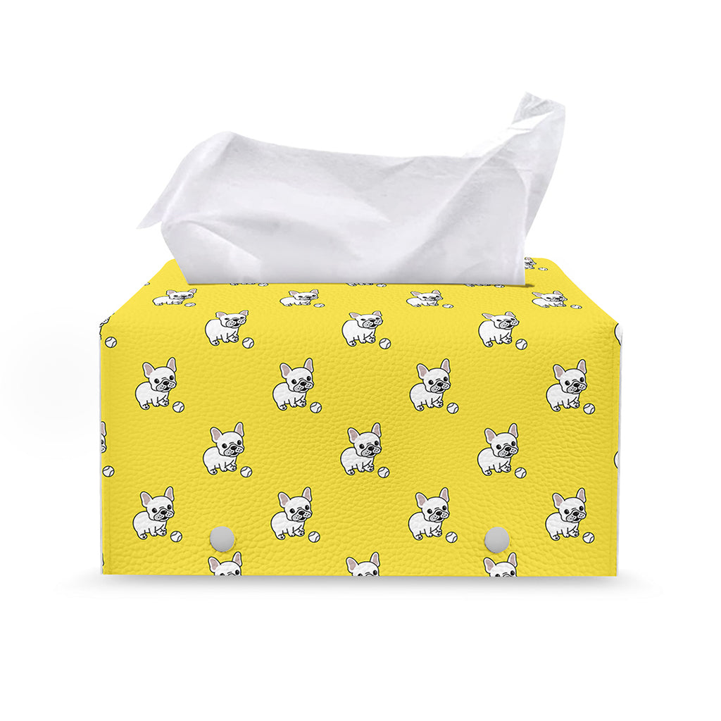 French Bulldog Puppy With Baseball Print Leather Tissue Box Cover