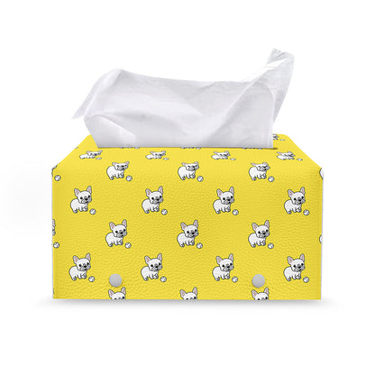 French Bulldog Puppy With Baseball Print Leather Tissue Box Cover