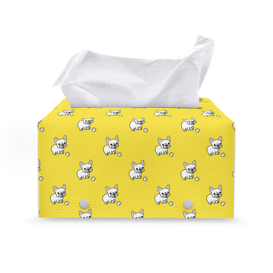 French Bulldog Puppy With Baseball Print Leather Tissue Box Cover