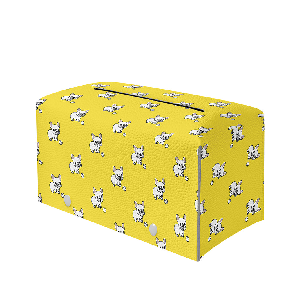 French Bulldog Puppy With Baseball Print Leather Tissue Box Cover