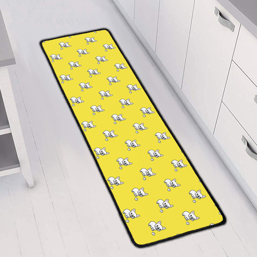 French Bulldog Puppy With Baseball Print Long Kitchen Mat