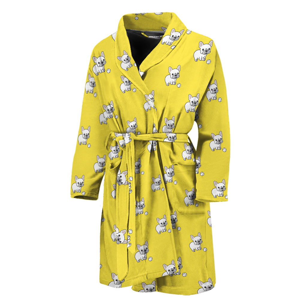 French Bulldog Puppy With Baseball Print Men's Bathrobe