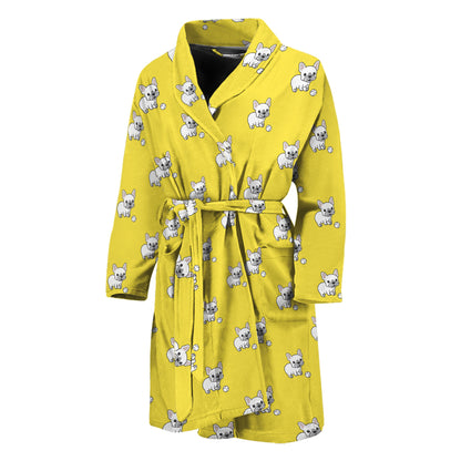 French Bulldog Puppy With Baseball Print Men's Bathrobe