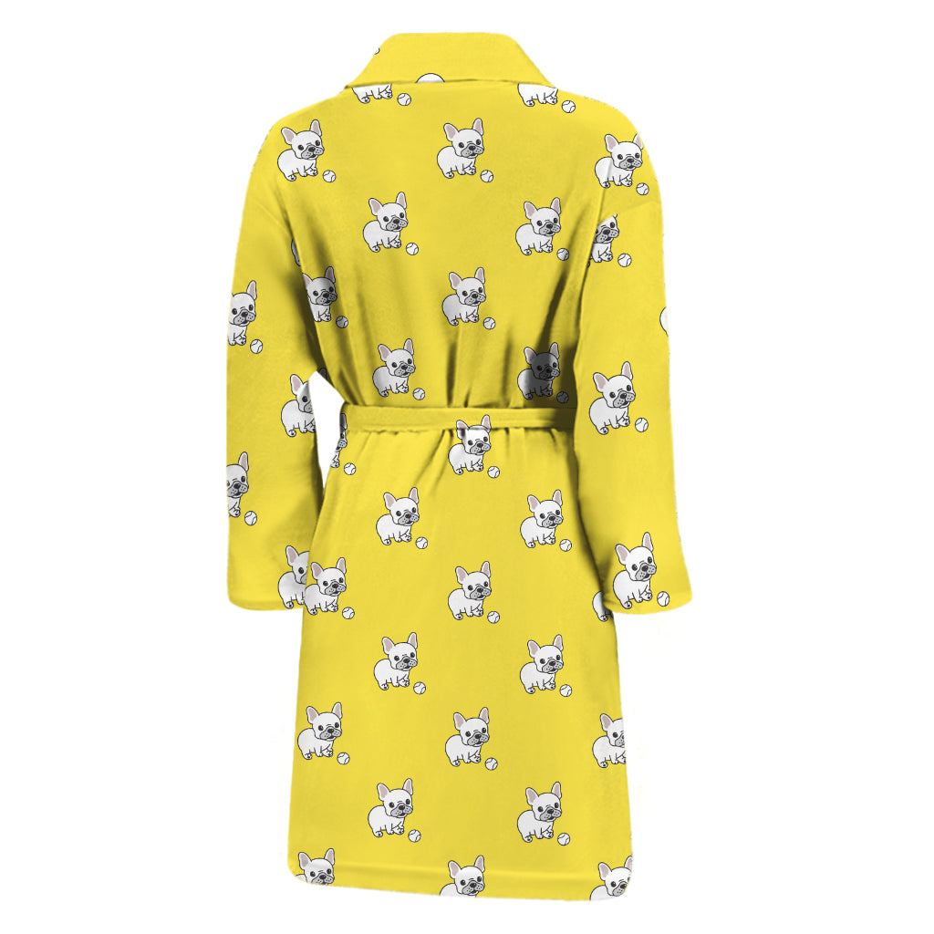 French Bulldog Puppy With Baseball Print Men's Bathrobe