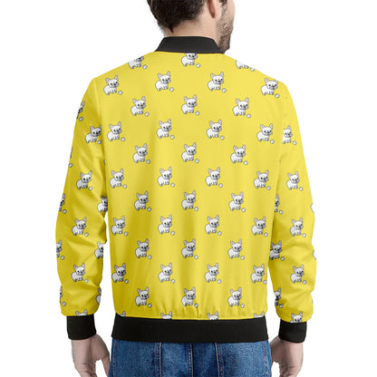 French Bulldog Puppy With Baseball Print Men's Bomber Jacket