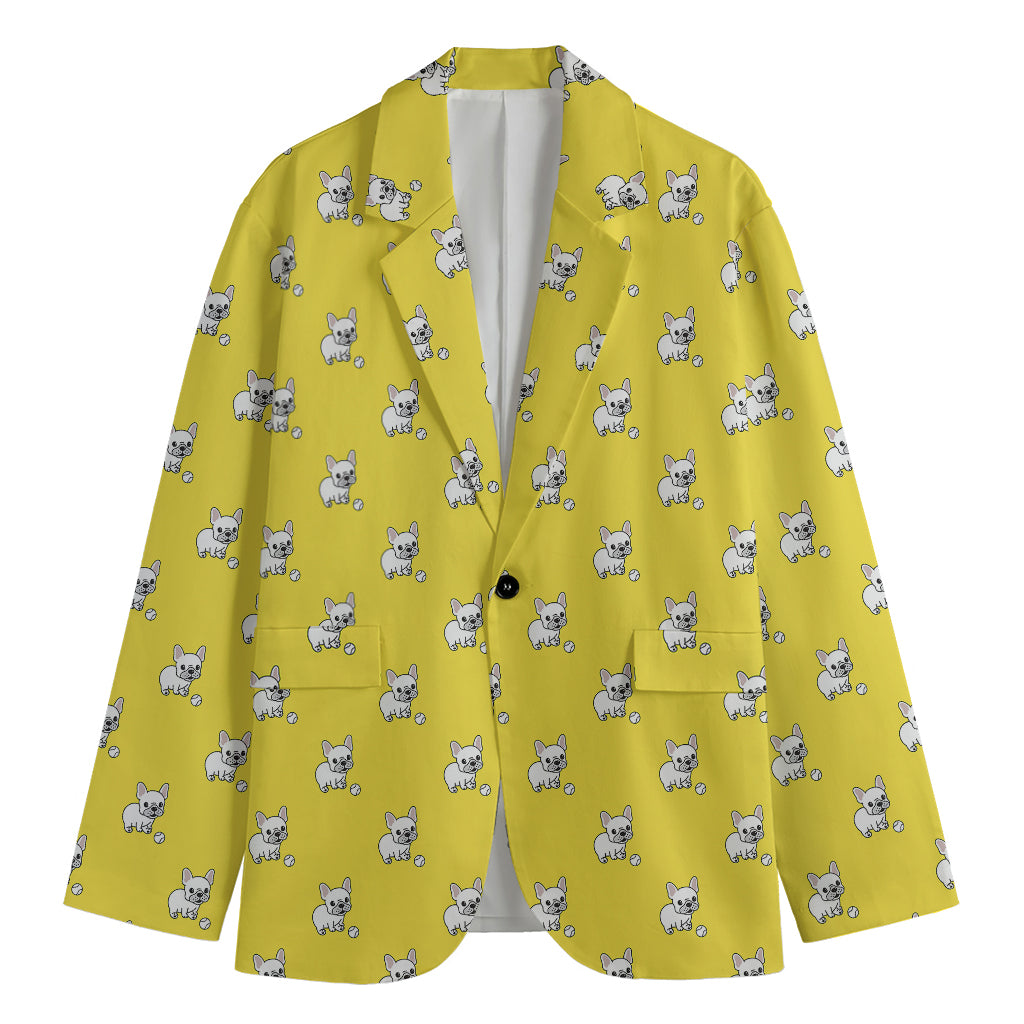 French Bulldog Puppy With Baseball Print Men's Cotton Blazer