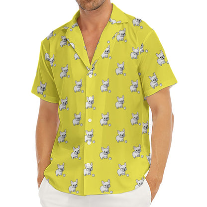 French Bulldog Puppy With Baseball Print Men's Deep V-Neck Shirt