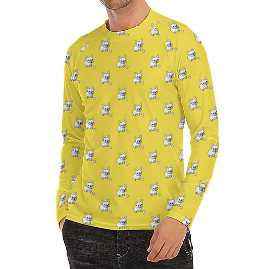French Bulldog Puppy With Baseball Print Men's Long Sleeve Rash Guard