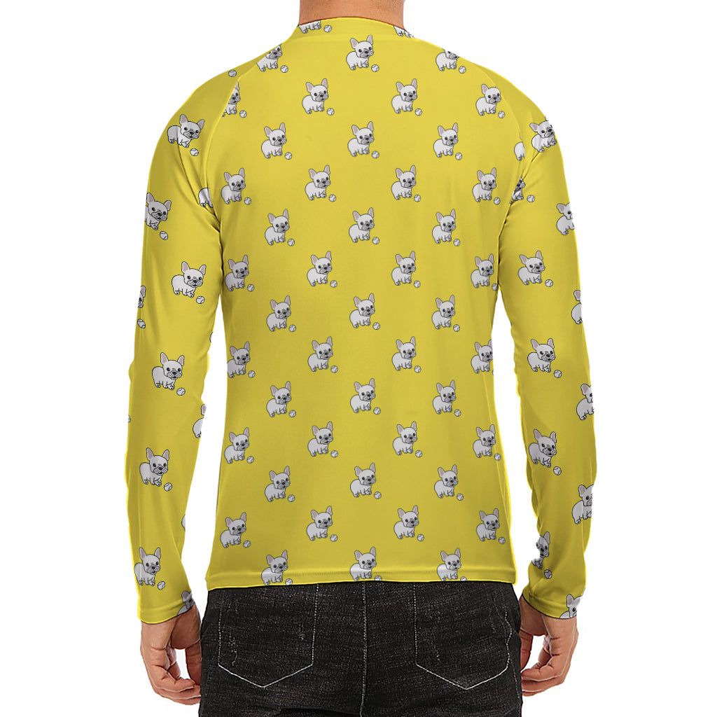 French Bulldog Puppy With Baseball Print Men's Long Sleeve Rash Guard