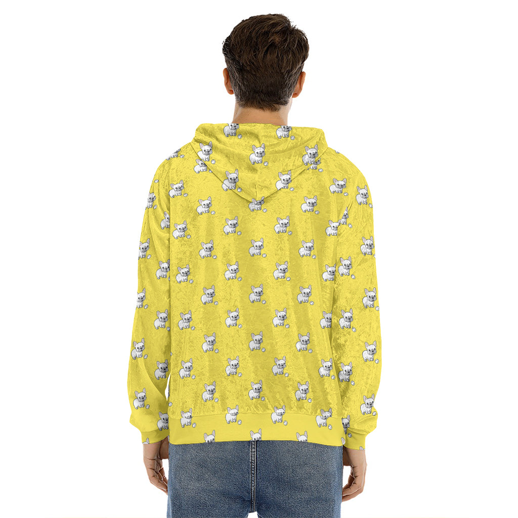 French Bulldog Puppy With Baseball Print Men's Velvet Pullover Hoodie
