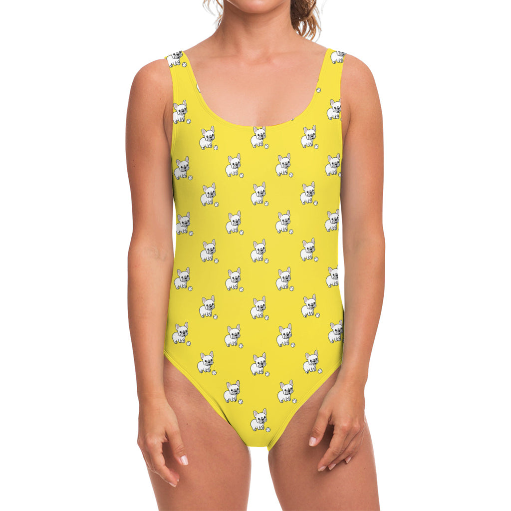 French Bulldog Puppy With Baseball Print One Piece Swimsuit