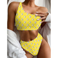 French Bulldog Puppy With Baseball Print One Shoulder Bikini Set
