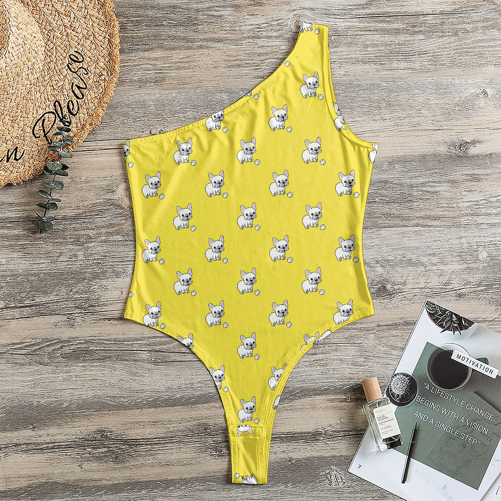 French Bulldog Puppy With Baseball Print One Shoulder Bodysuit