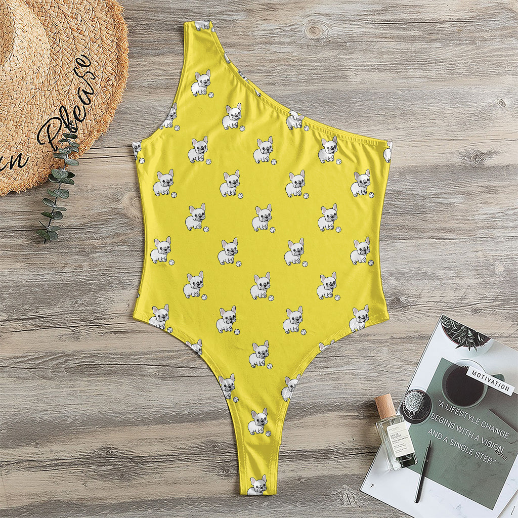French Bulldog Puppy With Baseball Print One Shoulder Bodysuit