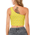 French Bulldog Puppy With Baseball Print One Shoulder Crop Top