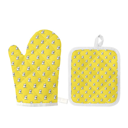 French Bulldog Puppy With Baseball Print Oven Mitt And Pot Holder Set