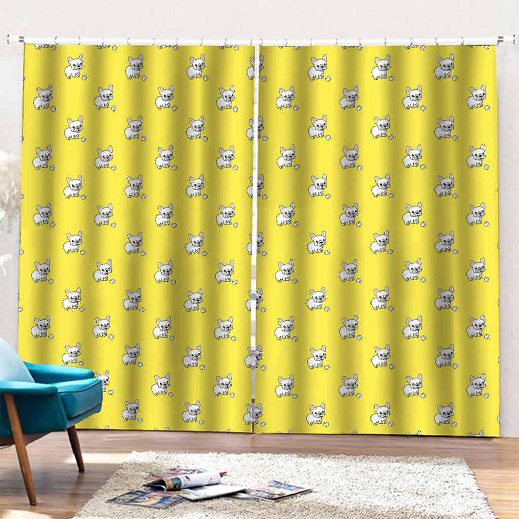 French Bulldog Puppy With Baseball Print Pencil Pleat Curtains