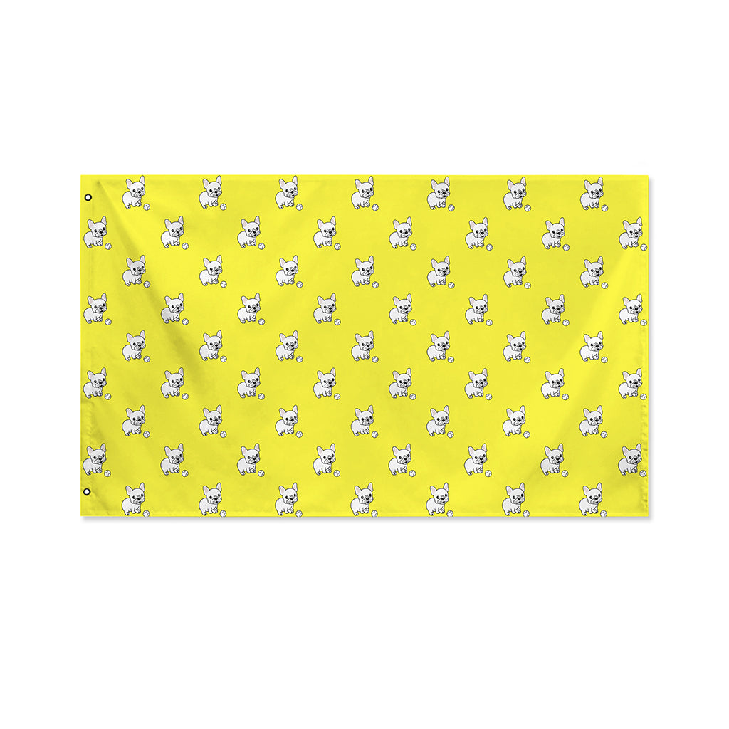 French Bulldog Puppy With Baseball Print Polyester Flag