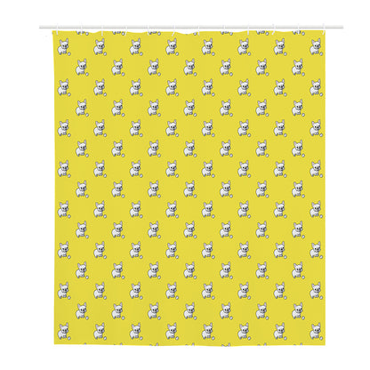 French Bulldog Puppy With Baseball Print Polyester Shower Curtain