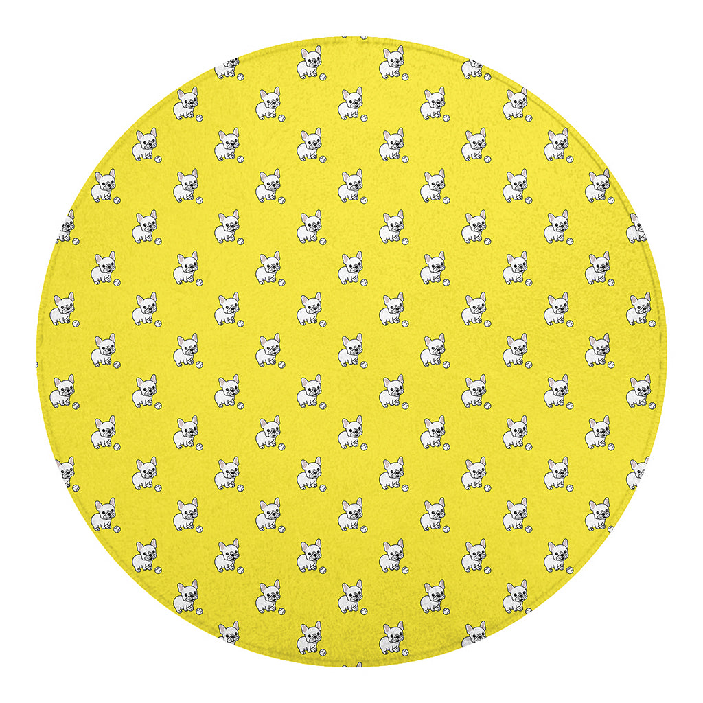 French Bulldog Puppy With Baseball Print Round Blanket