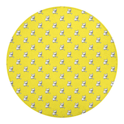 French Bulldog Puppy With Baseball Print Round Blanket