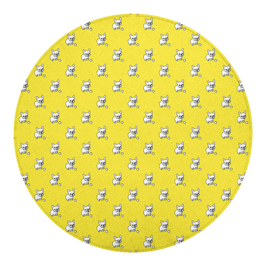 French Bulldog Puppy With Baseball Print Round Blanket