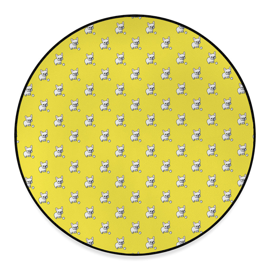 French Bulldog Puppy With Baseball Print Round Floor Mat