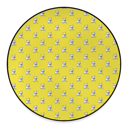 French Bulldog Puppy With Baseball Print Round Floor Mat
